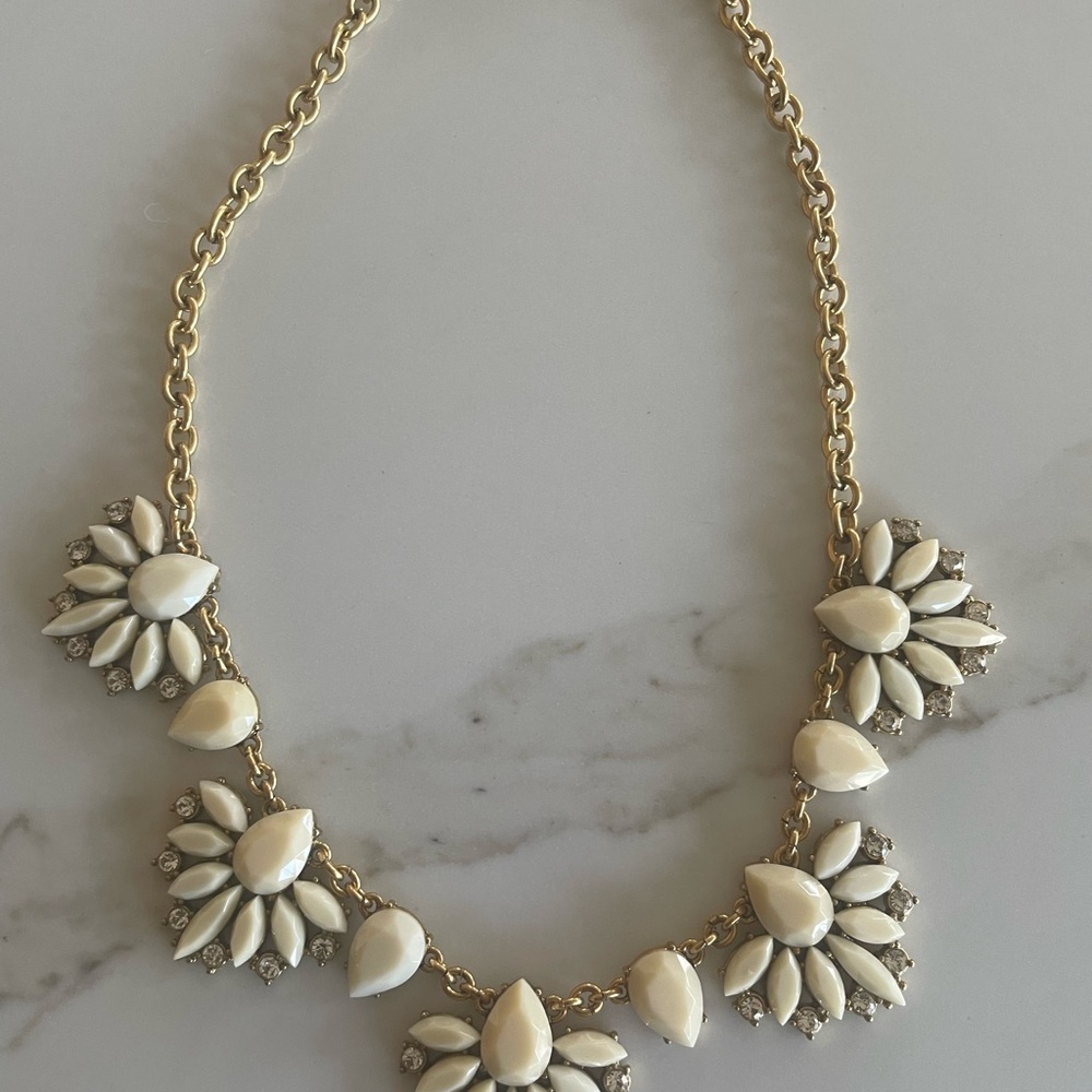 J. Crew Gold and Cream Floral Necklace